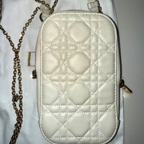 Dior Micro Lady Dior Phone Bag – White Cannage Lambskin with Gold Chain - Picture 1 of 8
